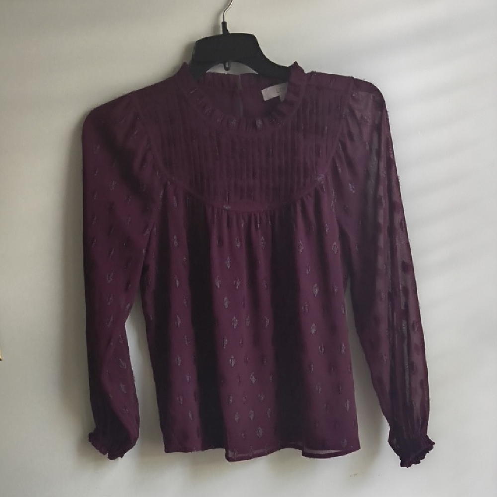Loft Deep Purple Patterned Blouse - image 1